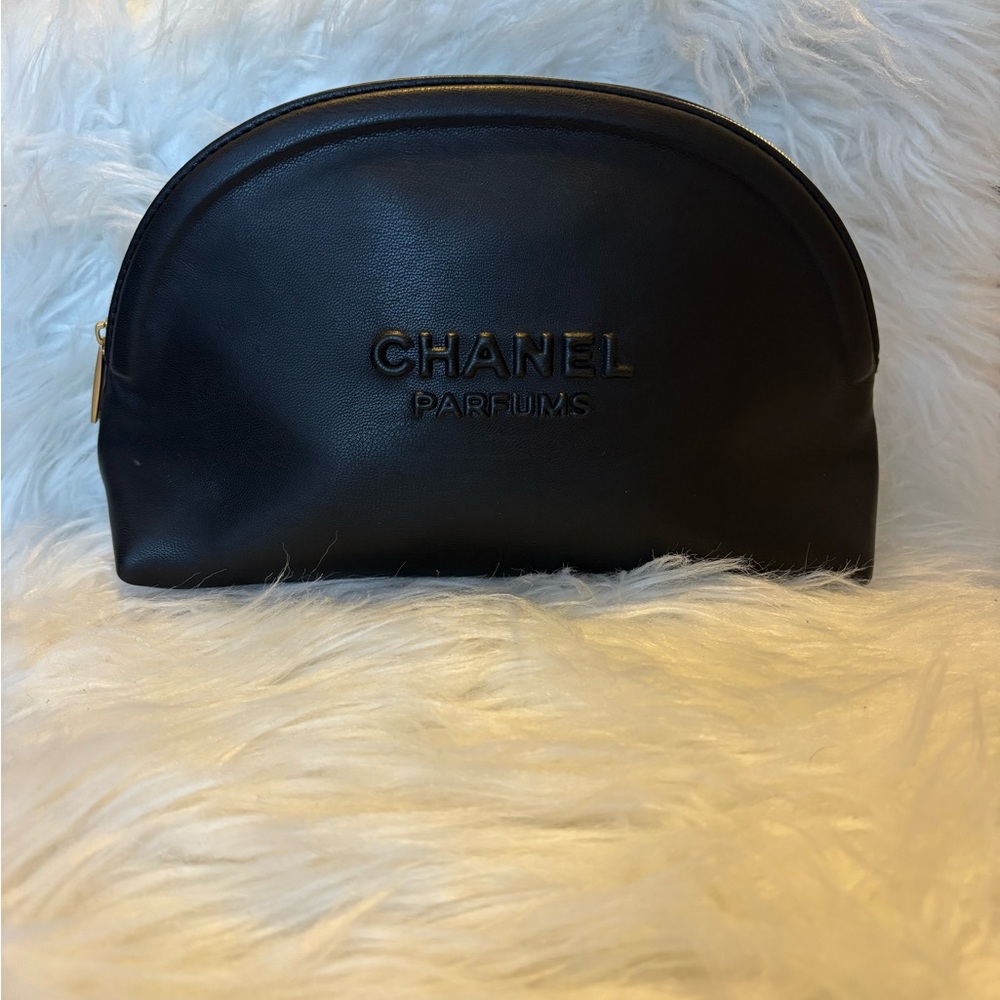 CHANEL Black P/U Leather Pouch/makeup bag with Gold Zipper. Never used.